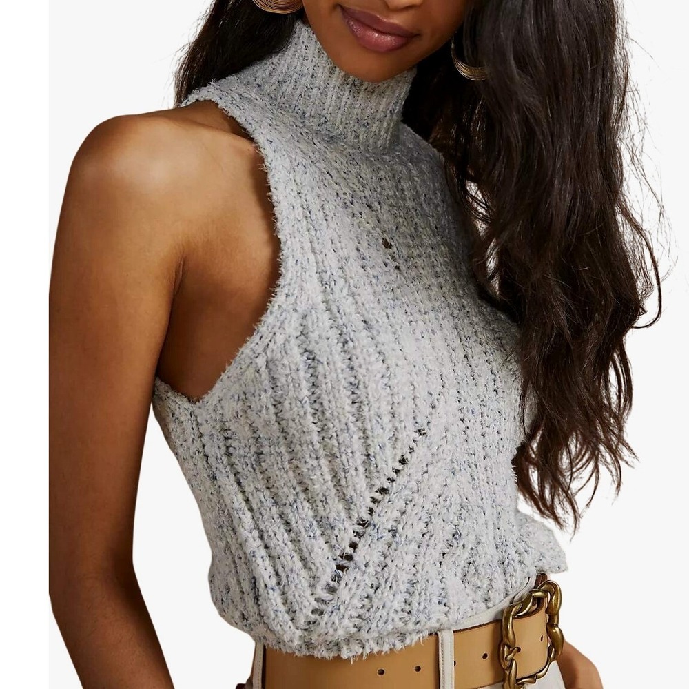 Anthropologie Sleeveless Mock Neck Sweater Womens Size 3X Blue Knit Cozy Casual